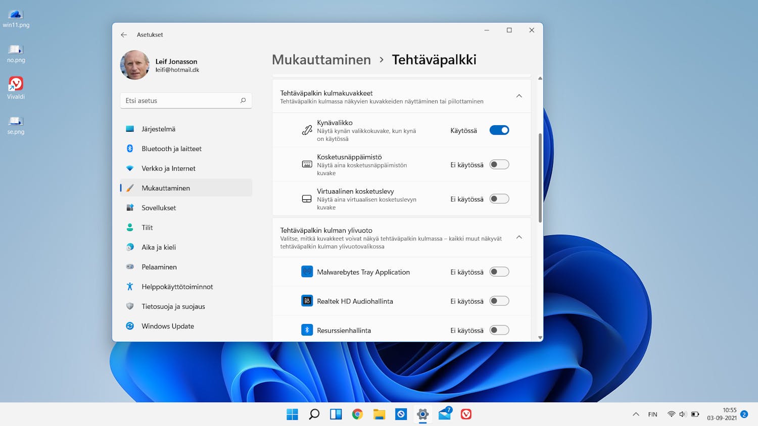 Mukauttaminen Windows 11:n mukauttaminen: